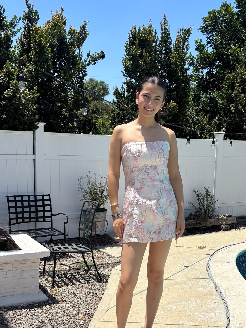 Micas Pink and White Floral strapless Mini dress